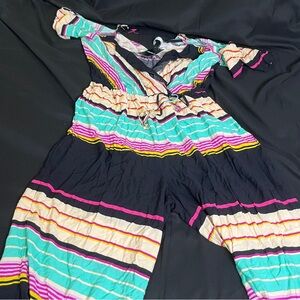 NWT Forever 21 Open Shoulder Stripes Palazzo Jumpsuit
